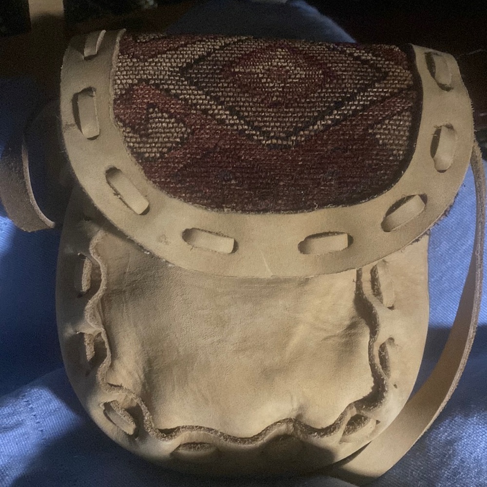 Boxing Day SALE Sbft Vintage, Leather & Woven Crossbody Bag
